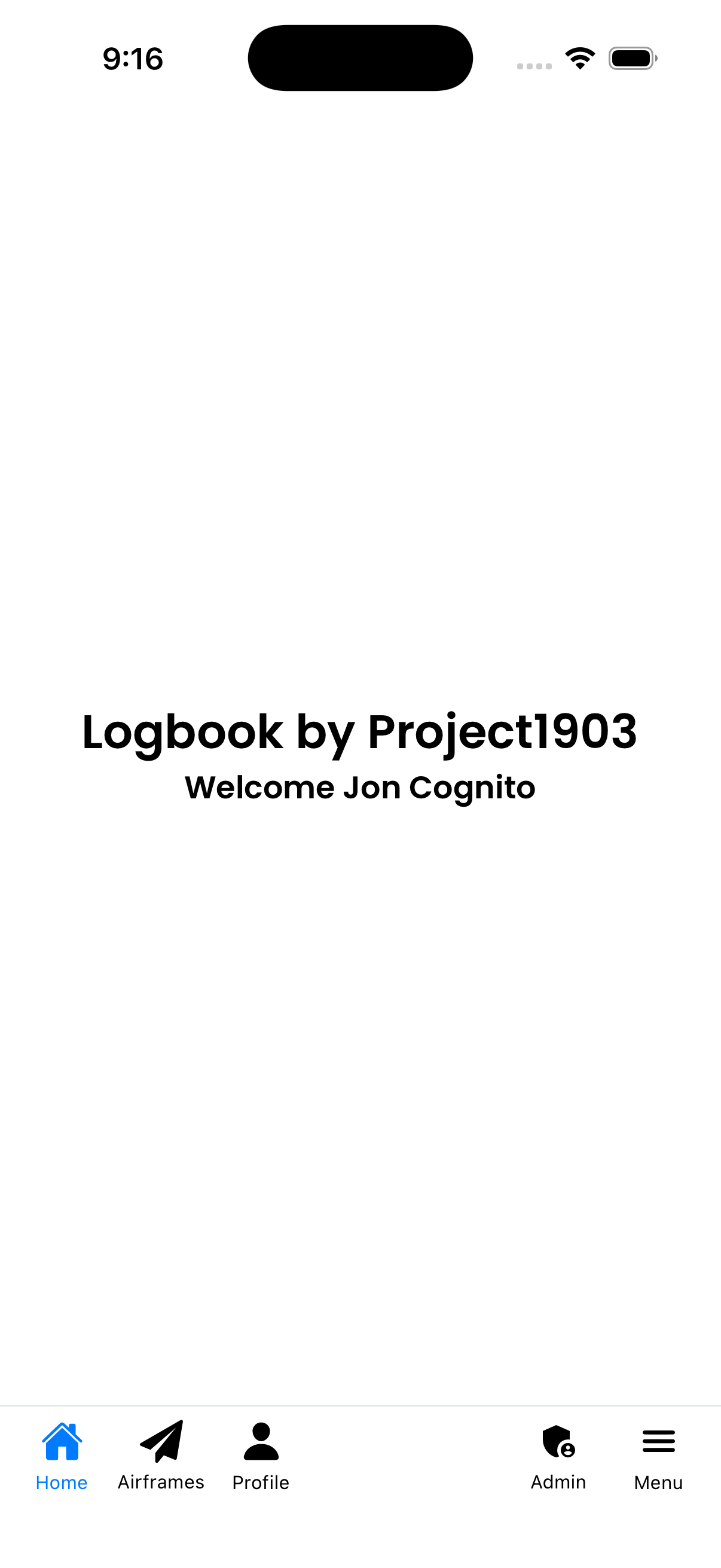 Logbook App Home Screen